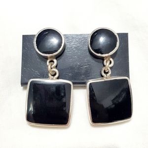 925 Silver Onyx Black Statement Earrings